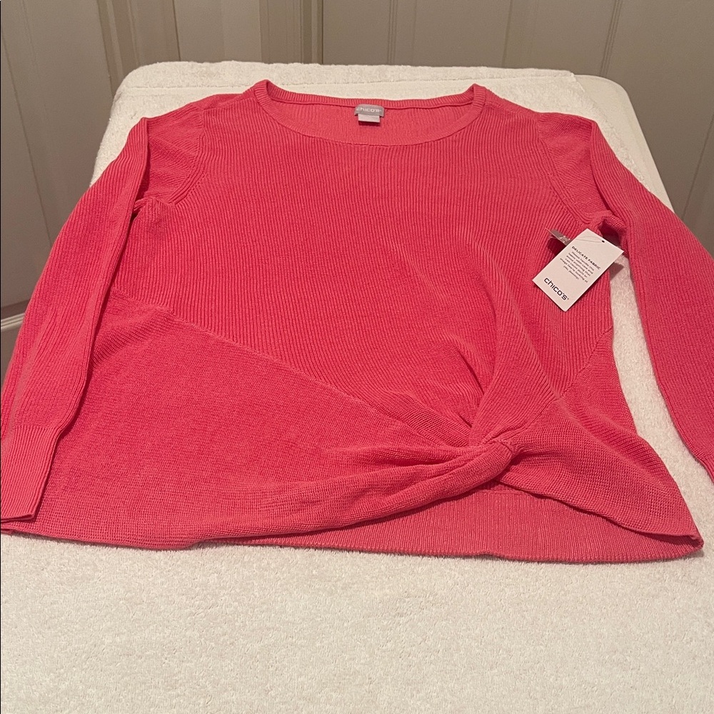 NWT French Rose Knit Top Pull Over Front Knot Detail Autumn Office Work Casual L